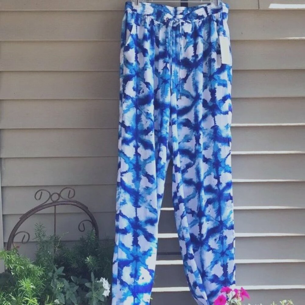 NWOT ♡ Michael Kors ♡ Silky Flowy Pants - Indigo & White Tie Dye